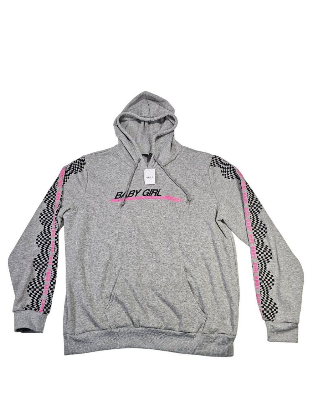 Rue 21 NWT Baby Girl Graphic Hoodie Hooded Sweatshirt Women's Size XL Gray